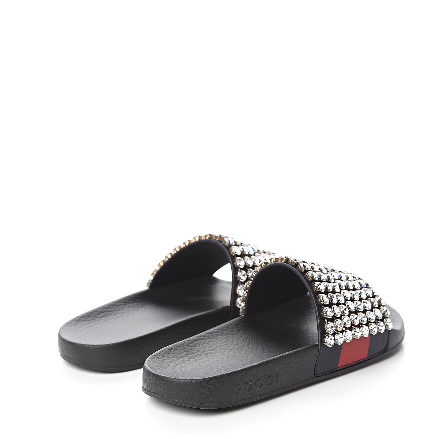 Calfskin Crystal Embellished Web Slide Sandals 37 Blue Red