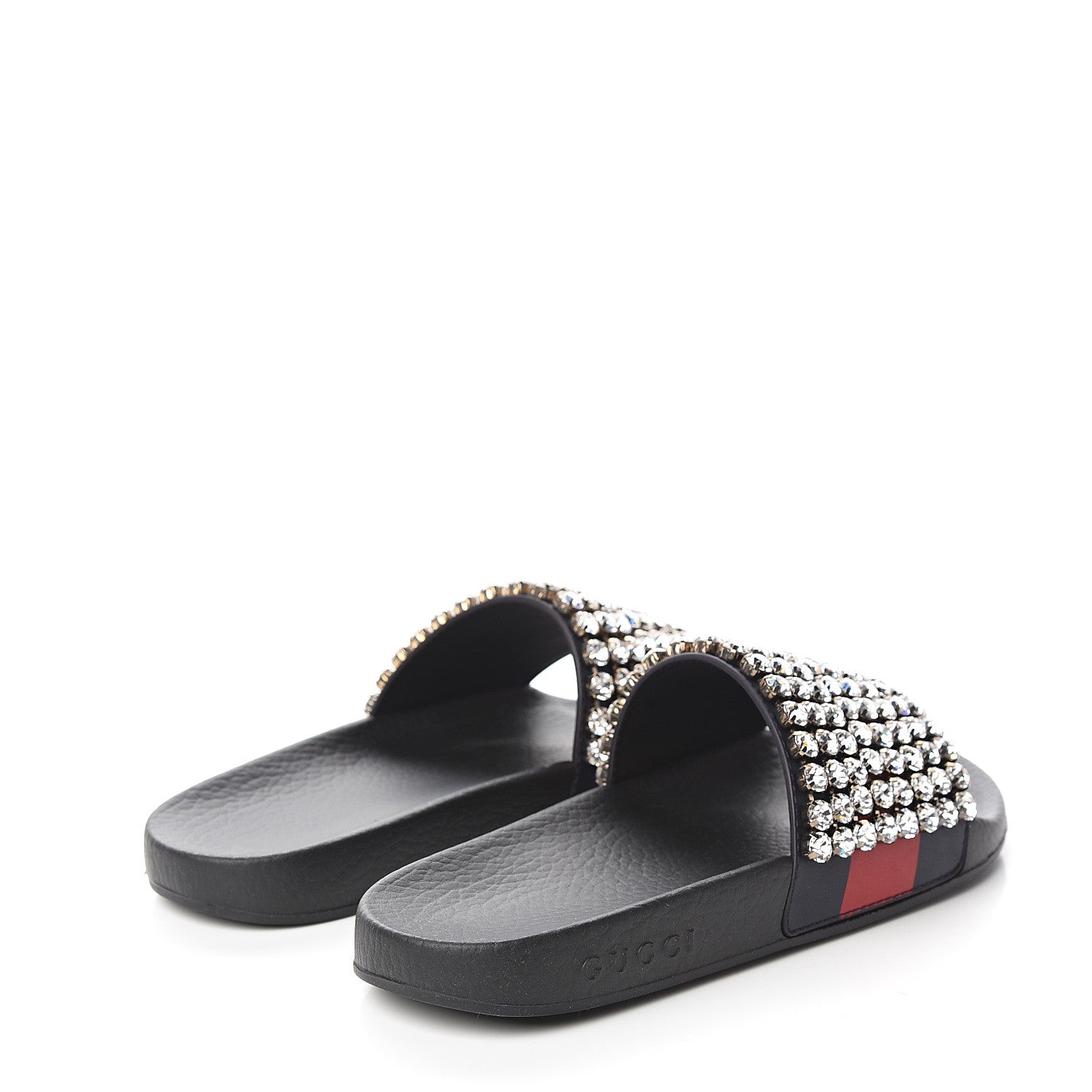 Gucci Calfskin Crystal Embellished Web Slide Sandals 37 Blue Red 4 of 8