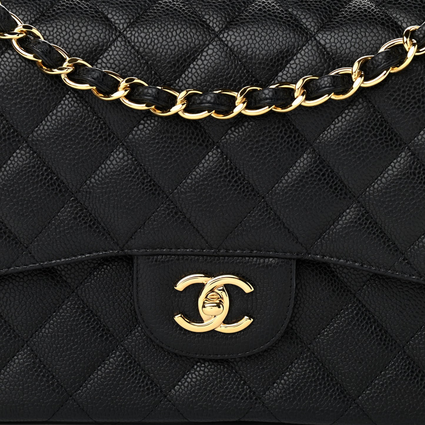 Caviar Quilted Jumbo Double Flap Black