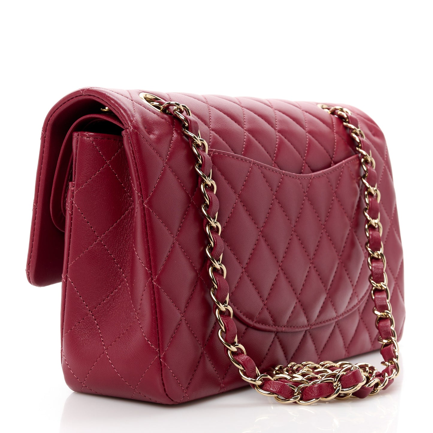Lambskin Quilted Medium Double Flap Burgundy