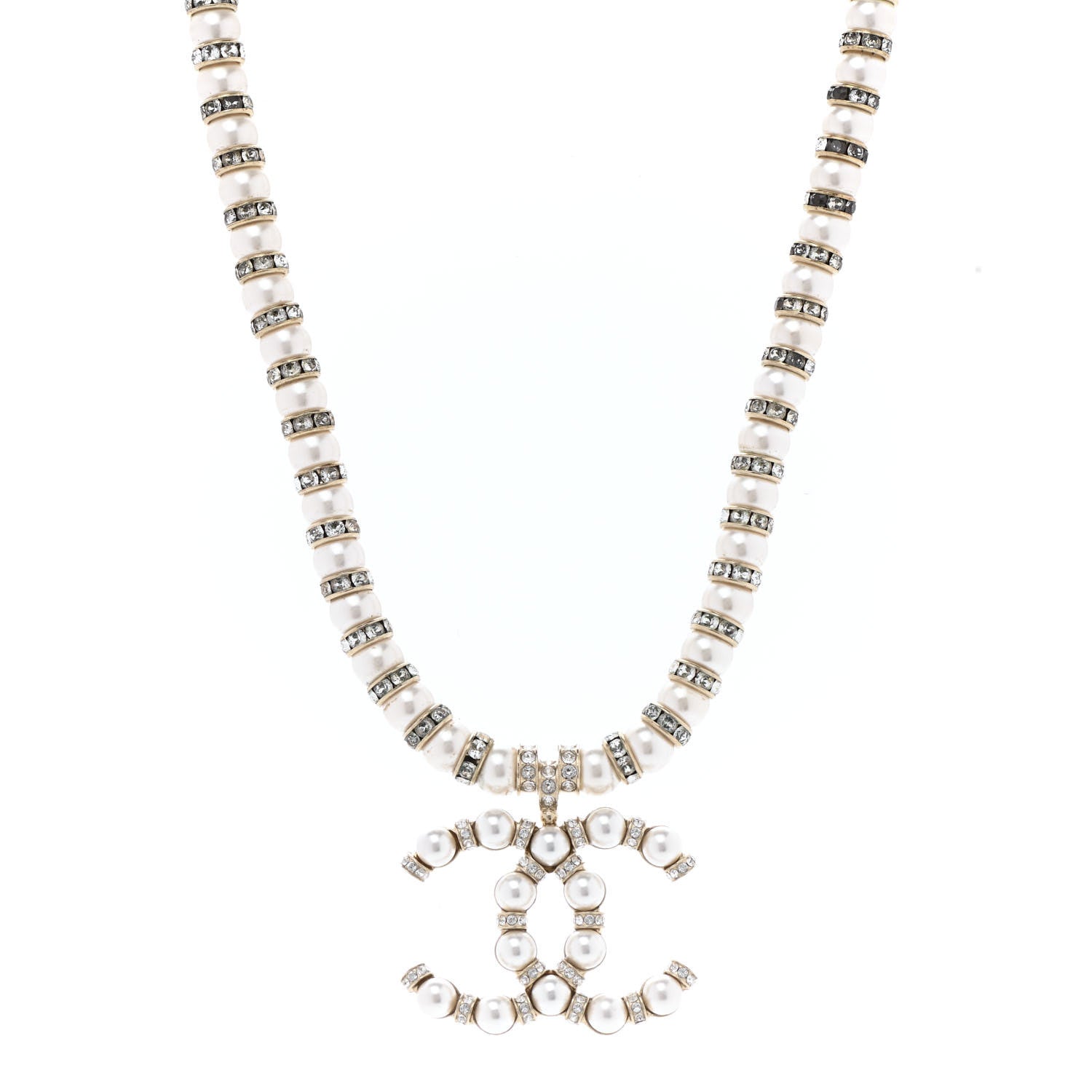 Chanel Pearl Crystal Nefertiti CC Short Necklace Gold 1 of 10