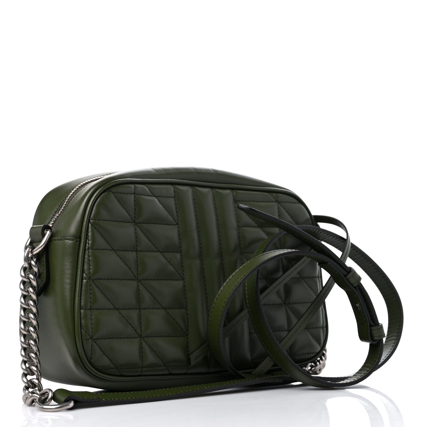Calfskin Matelasse Aria Small GG Marmont Chain Shoulder Bag Military Wood