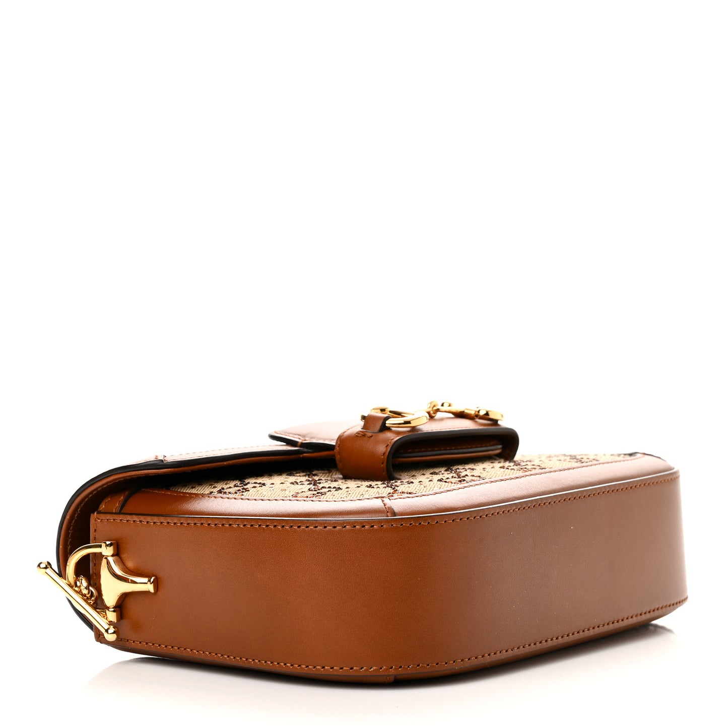 New Canvas Charisma Calfskin Crystal GG Monogram Mini Horsebit 1955 Shoulder Bag Camel Ebony