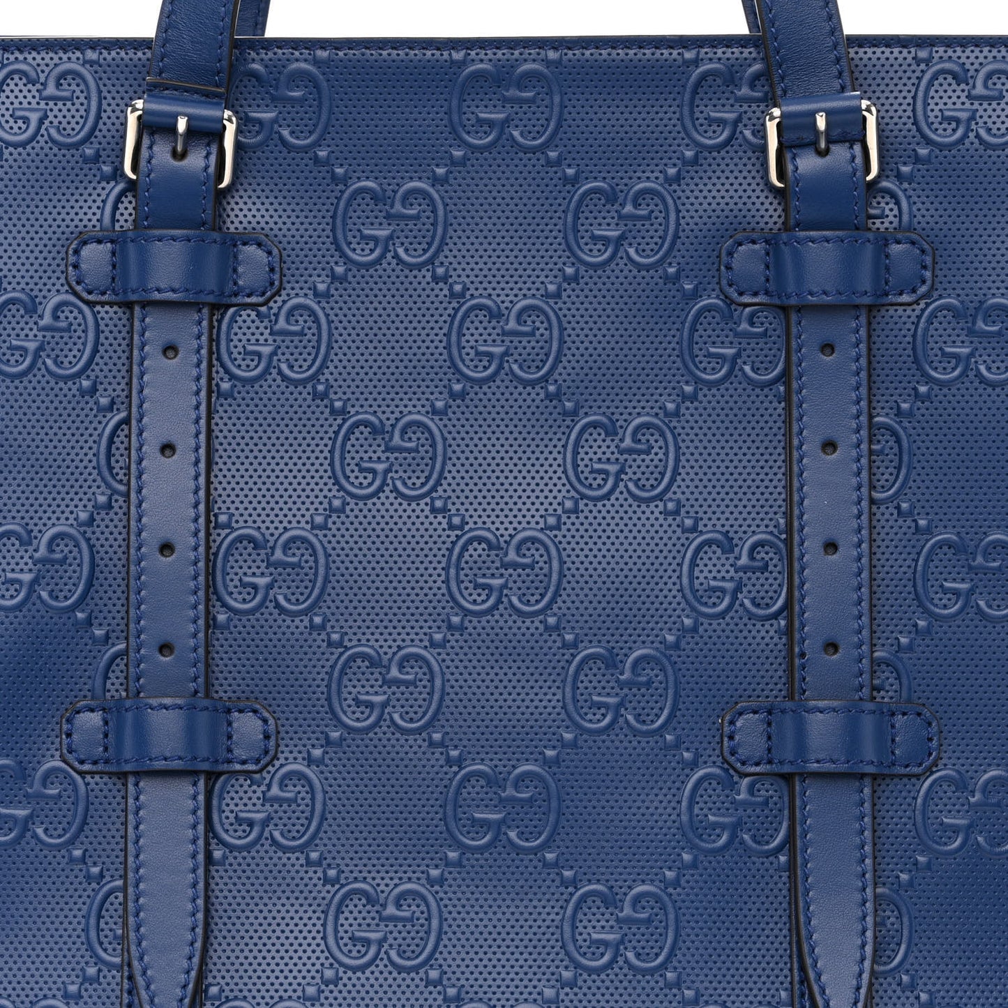 Calfskin GG Tennis Embossed Tote Bag Intense Metal Blue