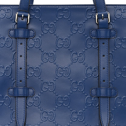 Gucci Calfskin GG Tennis Embossed Tote Bag Intense Metal Blue 8 of 11