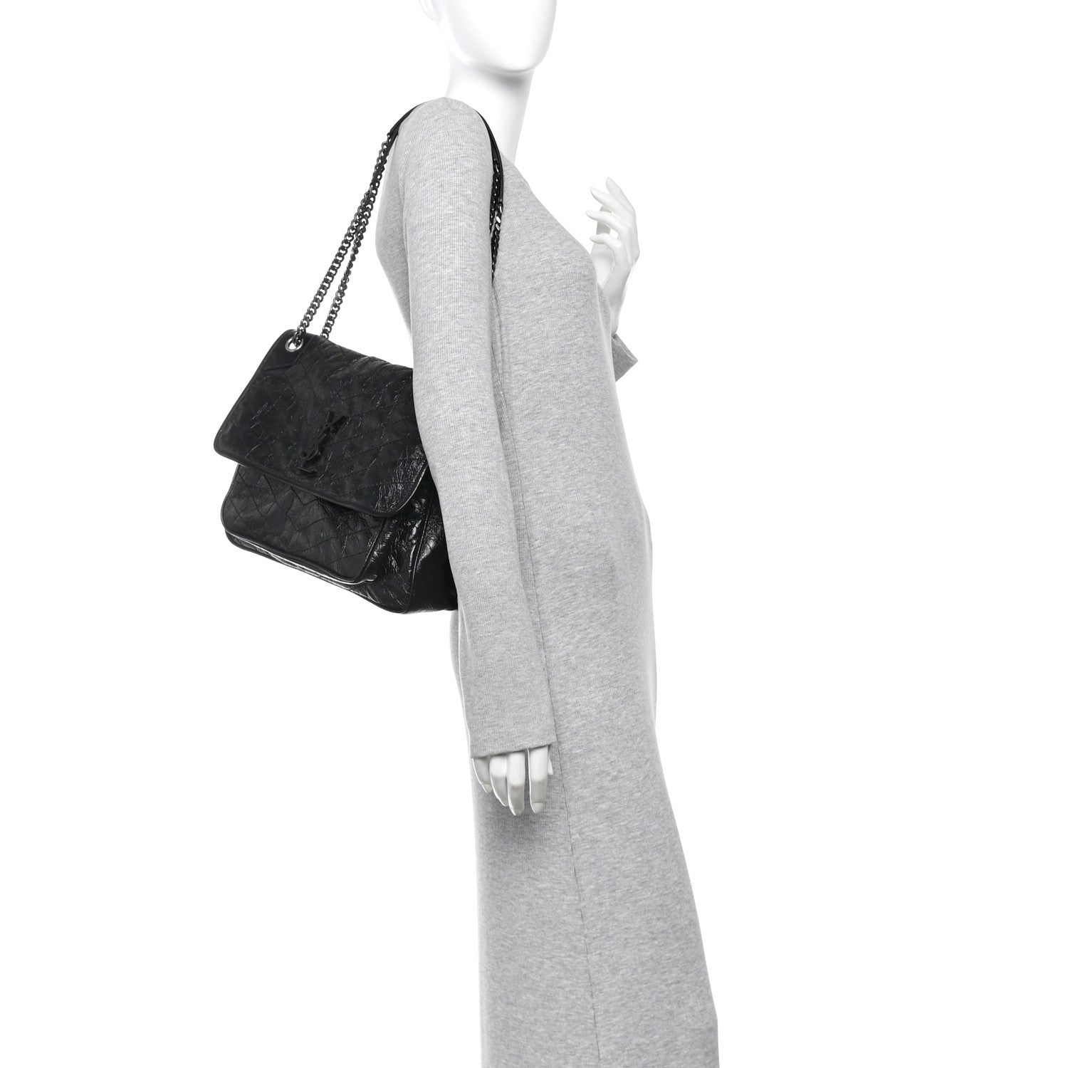 Saint Laurent Crinkled Calfskin Matelasse Monogram Large Niki Chain Satchel Black 2 of 13