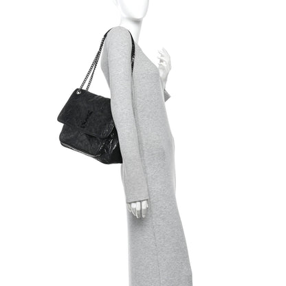 Saint Laurent Crinkled Calfskin Matelasse Monogram Large Niki Chain Satchel Black 2 of 13