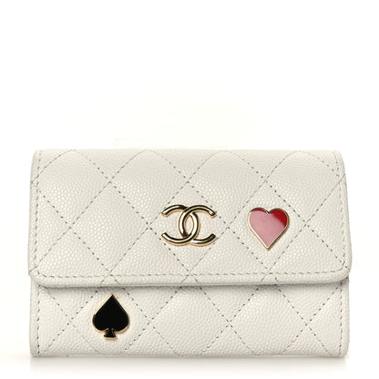 Chanel Caviar Quilted Enamel Coco Casino Flap Card Holder Wallet White 1 of 8