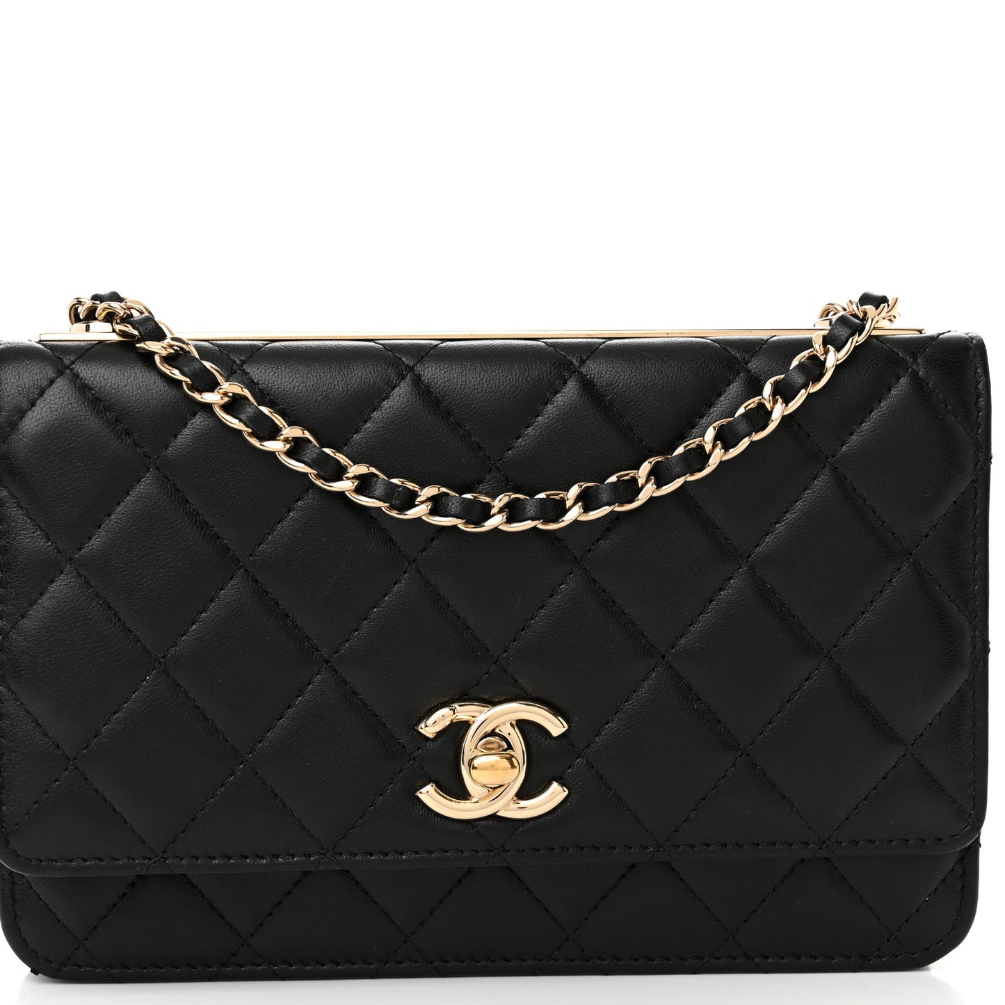 Lambskin Quilted Trendy CC Wallet On Chain WOC Black
