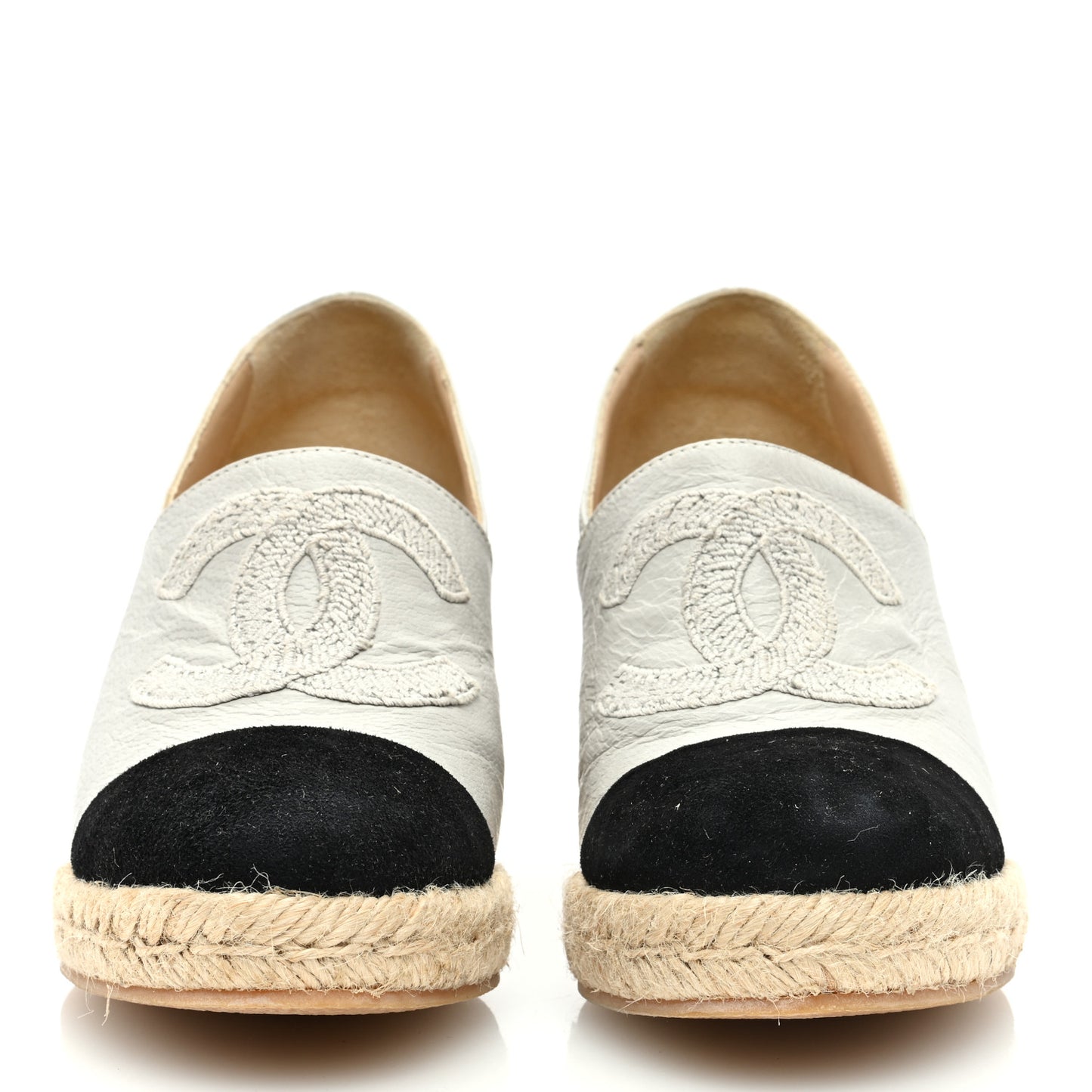 Lambskin Suede CC Espadrille Wedges 36 White Black