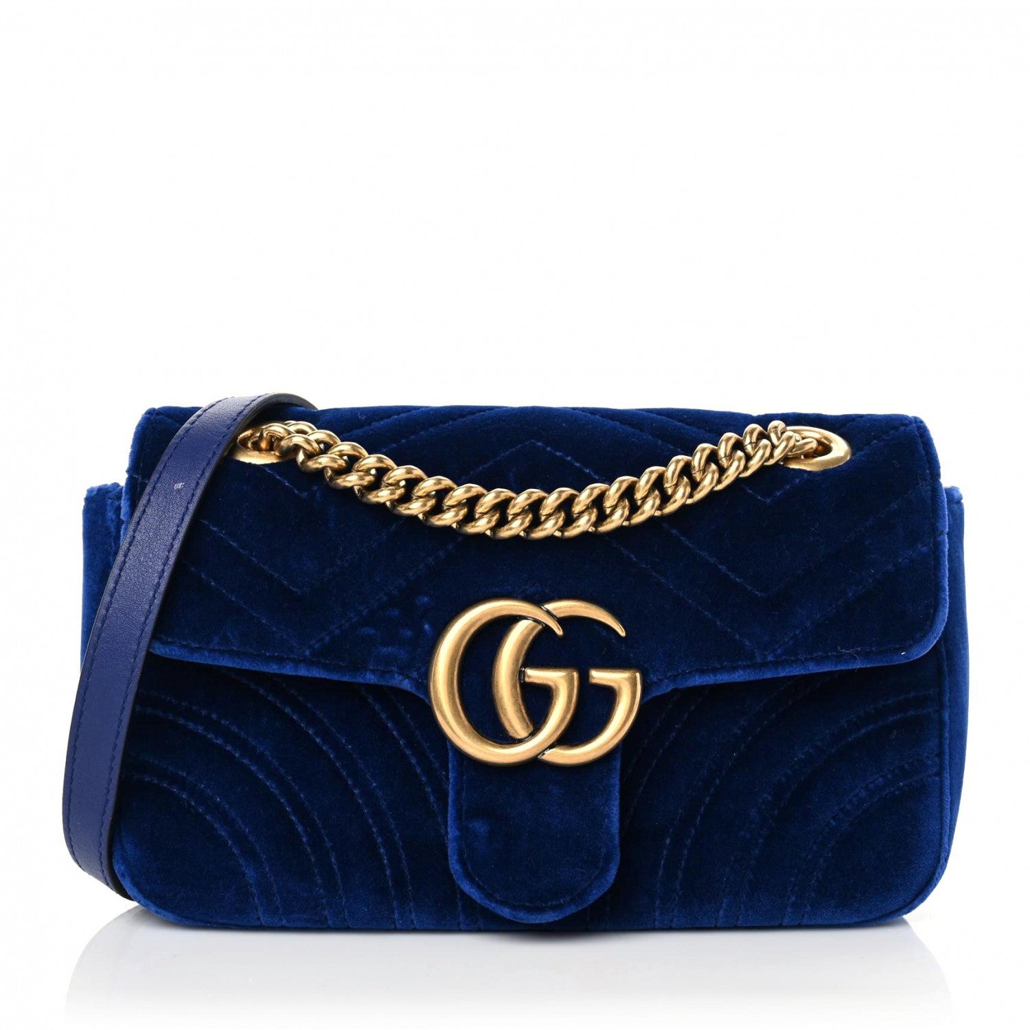 Gucci Velvet Matelasse Mini GG Marmont Shoulder Bag Cobalt Blue 1 of 16