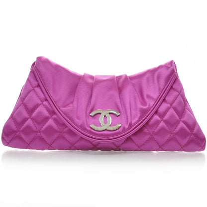 Chanel Satin Quilted Flap Clutch Fuchsia 1 of 8