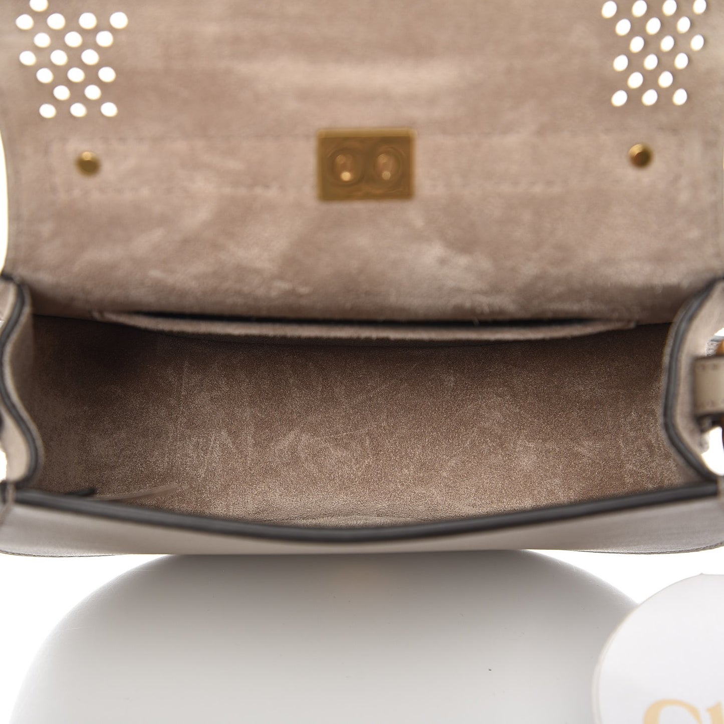 Calfskin Suede Paisley Patchwork Perforated Small Nile Bracelet Bag Motty Grey
