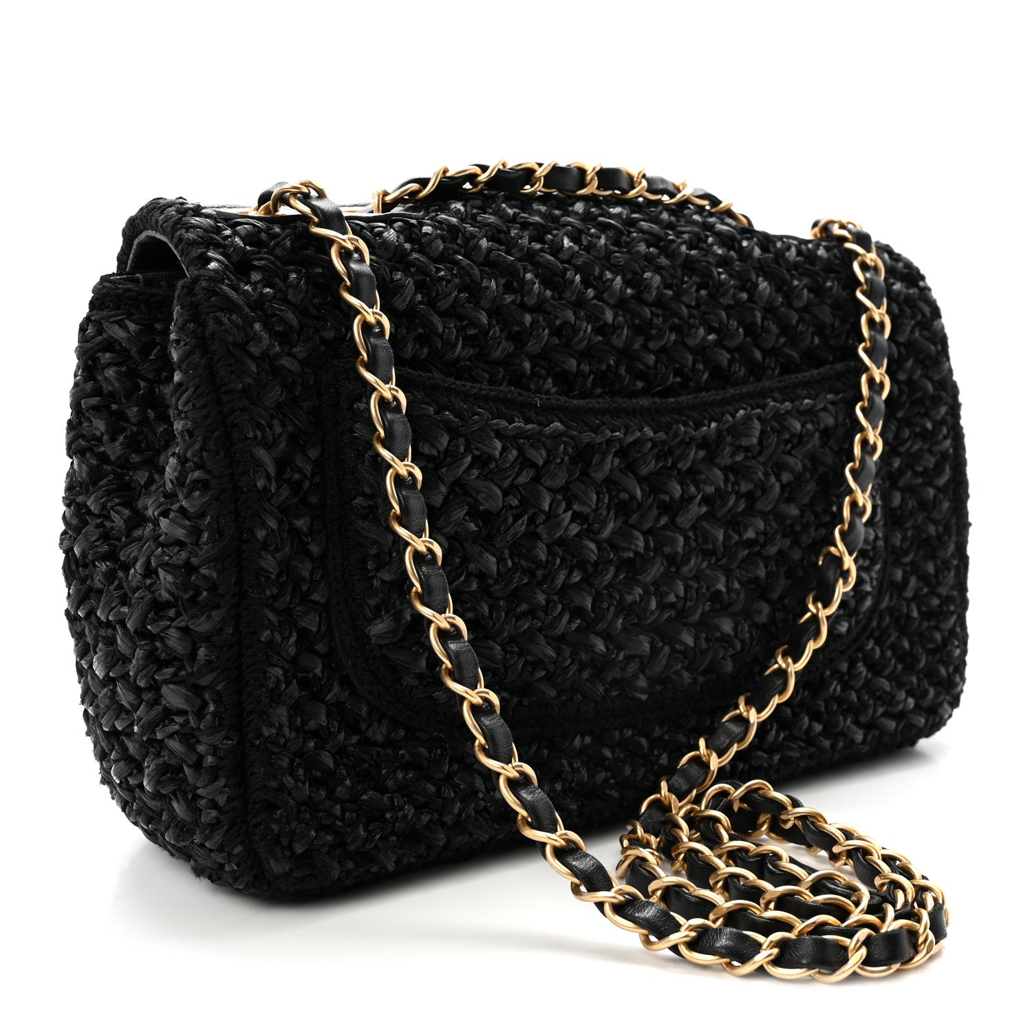 Chanel Raffia Crochet Paris Greece Medium Flap Bag Black 3 of 11