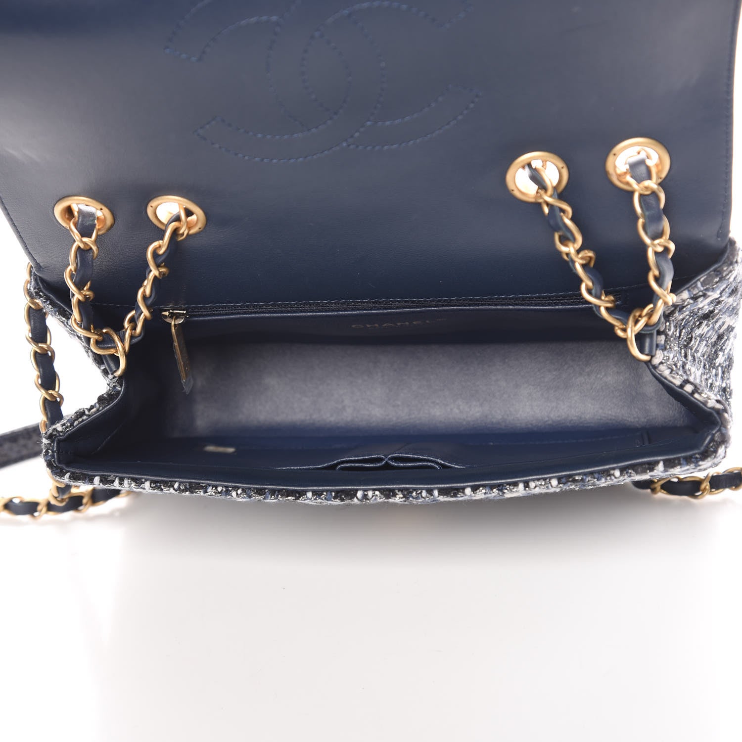 Chanel Tweed Watersnake Quilted Medium CC Filigree Flap Blue Black Ecru Silver 5 of 10