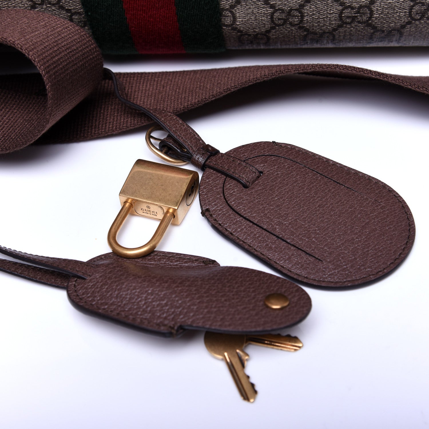 Gucci GG Supreme Monogram Textured Dollar Calfskin Web Medium Ophidia Carry-On Duffle Bag Beige Ebony New Acero 14 of 16