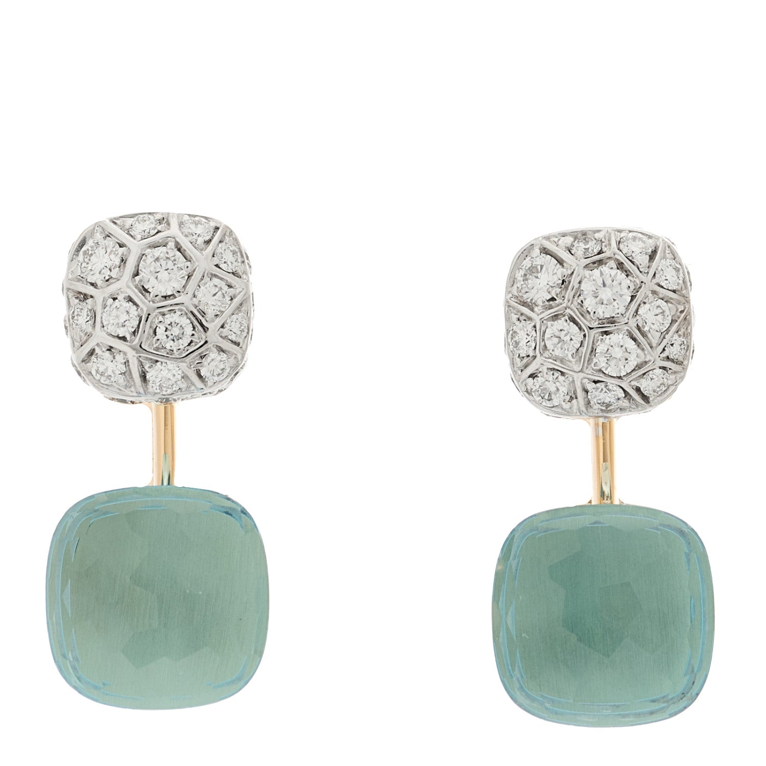 Pomellato 18K Rose White Gold Diamond Blue Topaz Nudo Earrings 1 of 5