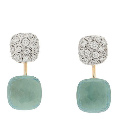 Pomellato 18K Rose White Gold Diamond Blue Topaz Nudo Earrings 1 of 5