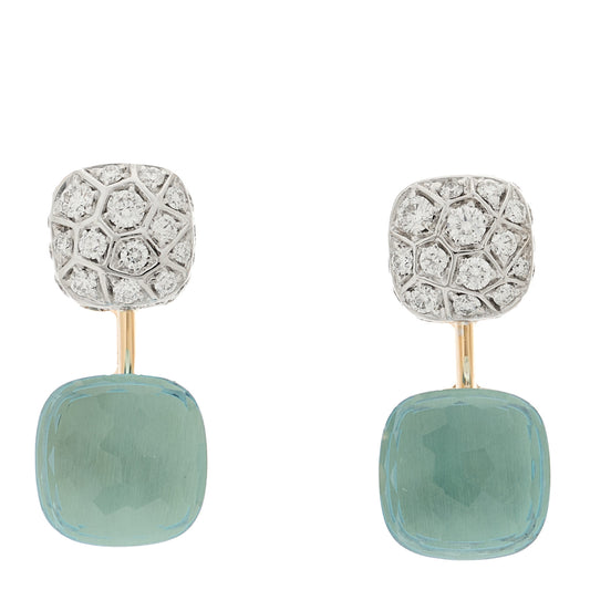 18K Rose White Gold Diamond Blue Topaz Nudo Earrings
