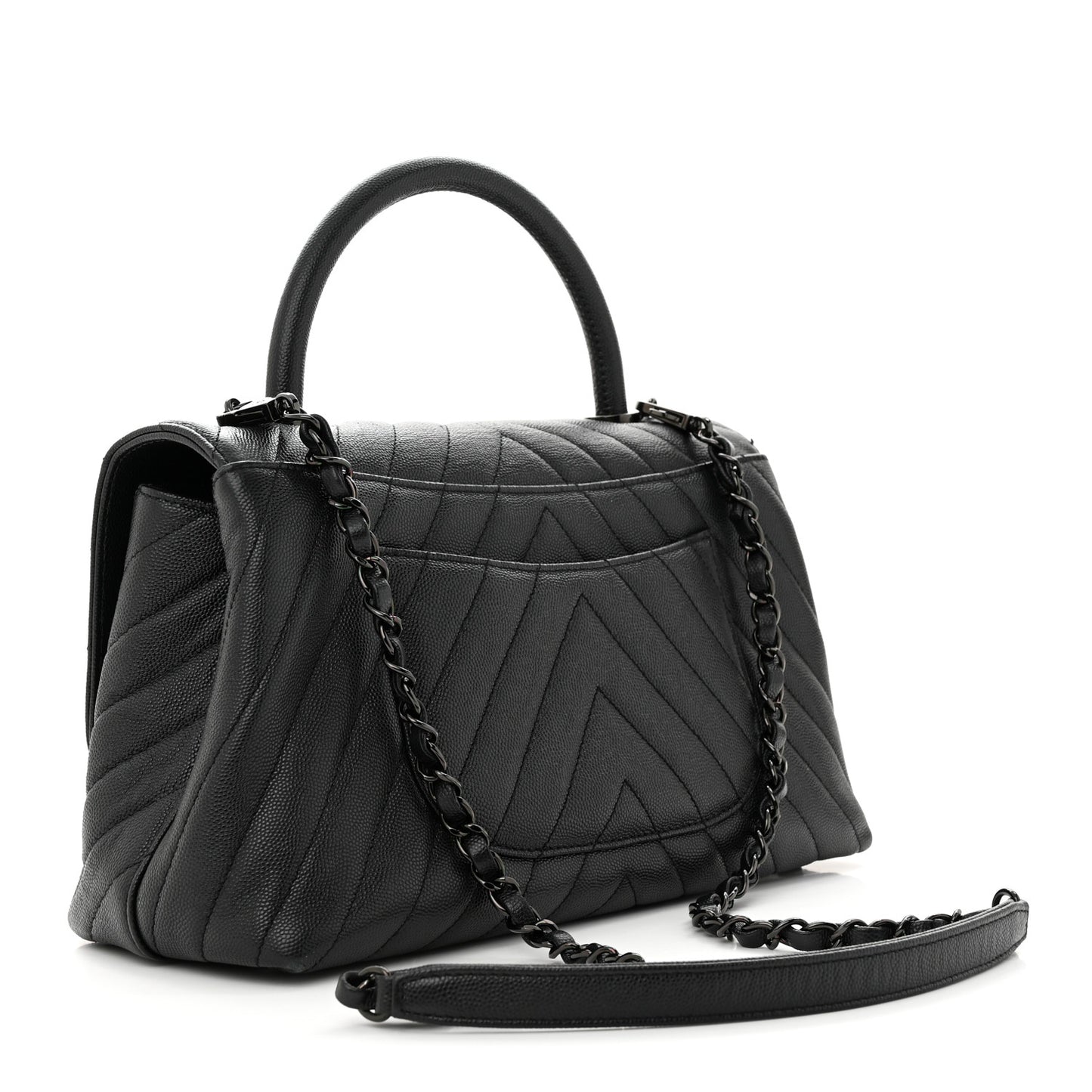 Caviar Chevron Quilted Small Coco Handle Flap So Black