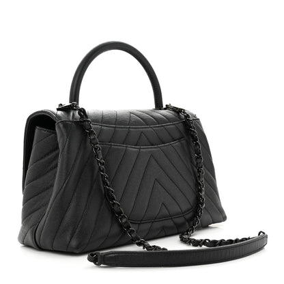 Chanel Caviar Chevron Quilted Small Coco Handle Flap So Black 3 of 14