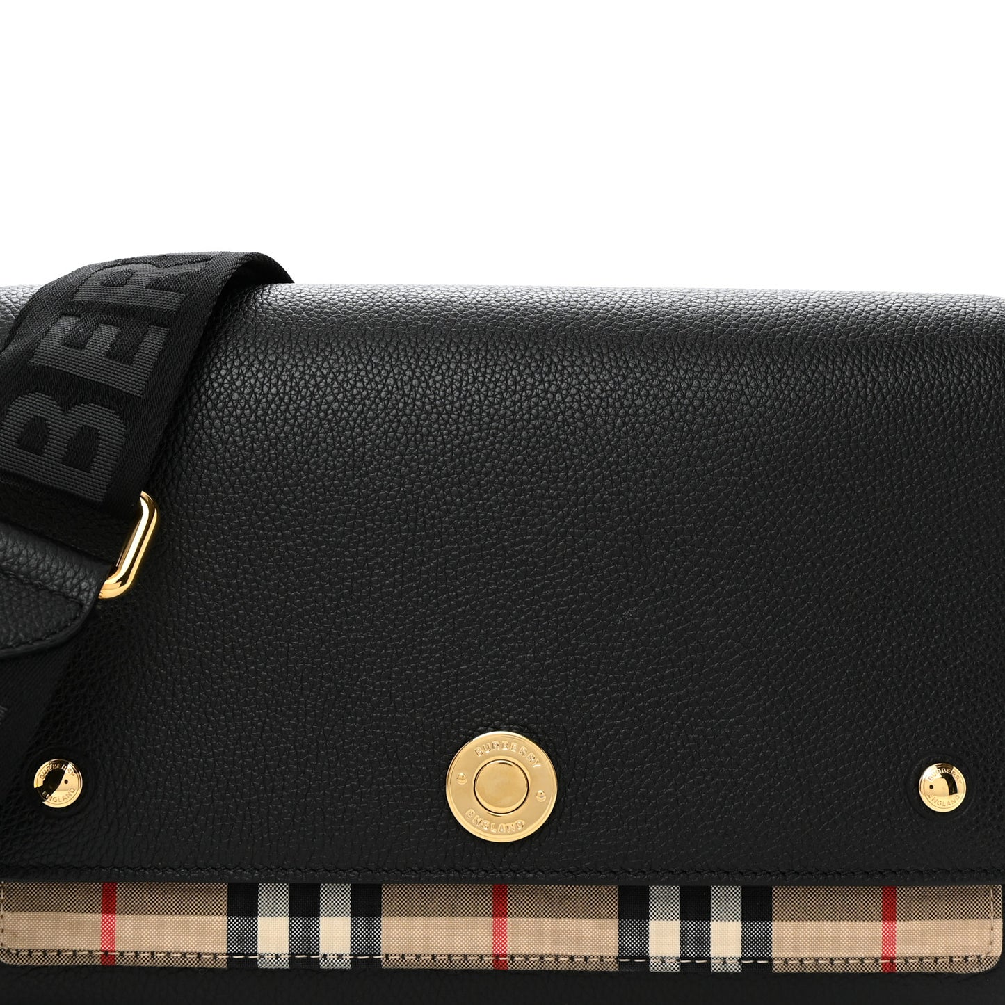 Grainy Calfskin Vintage Check Note Crossbody Bag Black