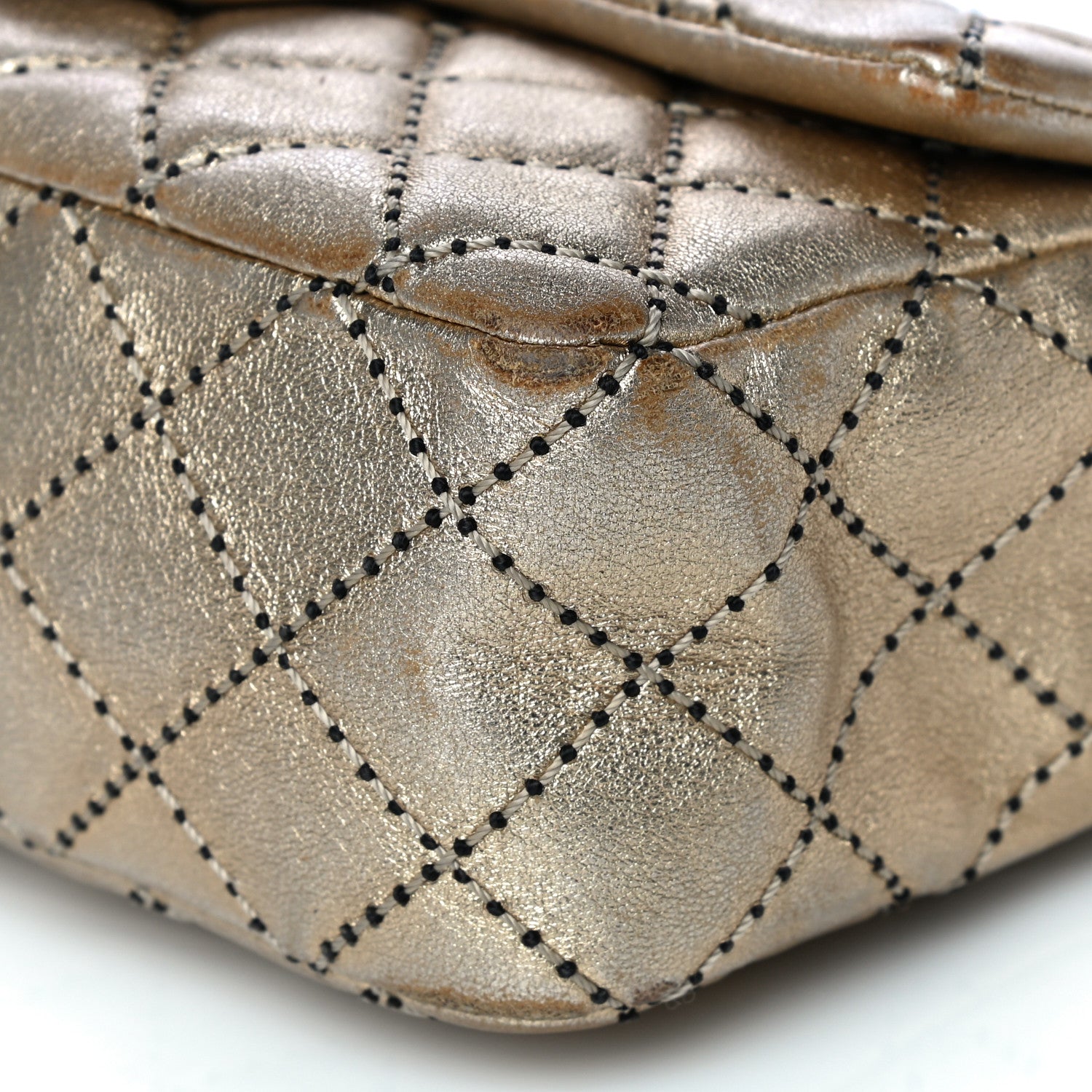 Chanel Metallic Lambskin Quilted Side Stitch Mini Rectangular Flap Gold 11 of 14