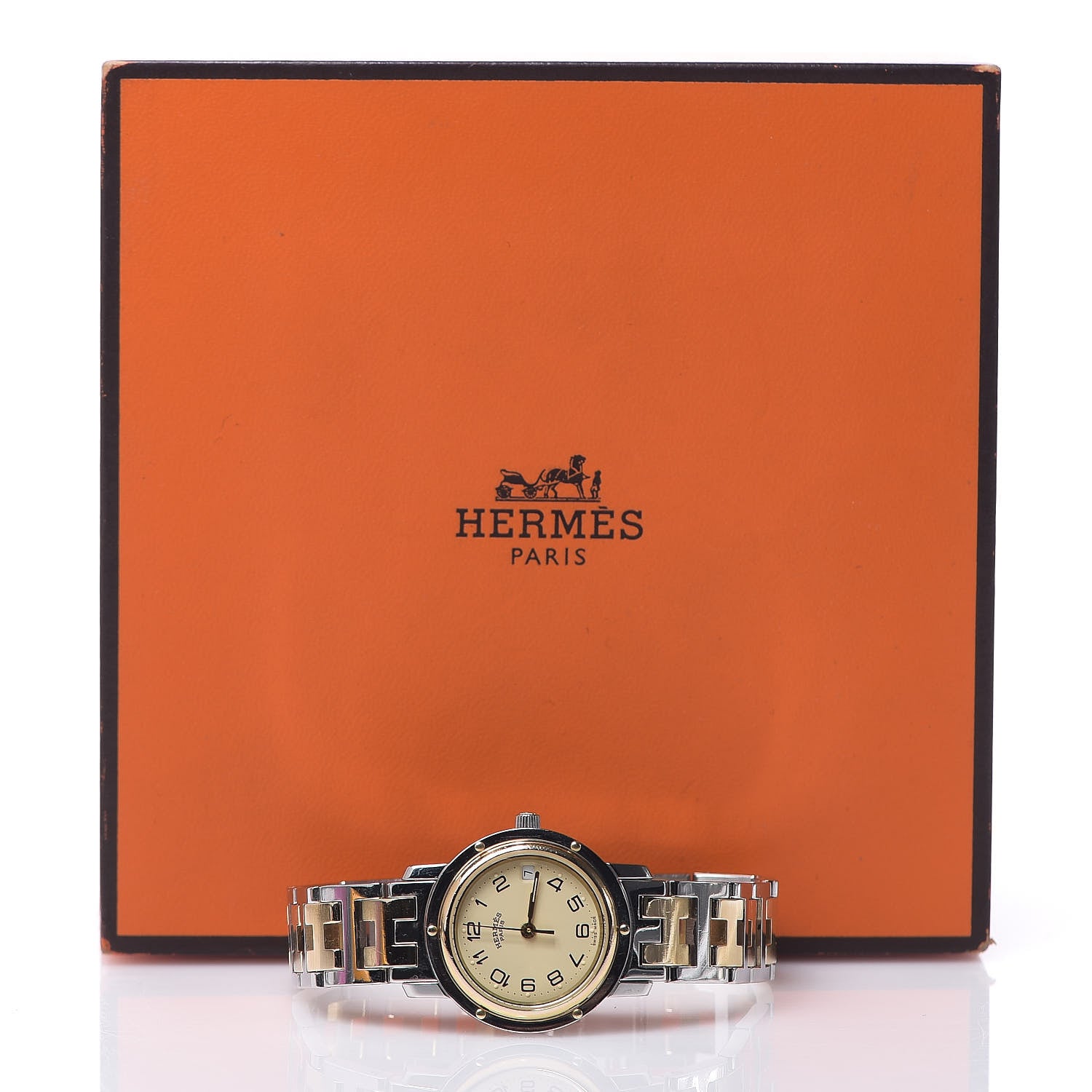 Hermes Stainless Steel 24mm Clipper Quartz Watch Gold 7 of 7