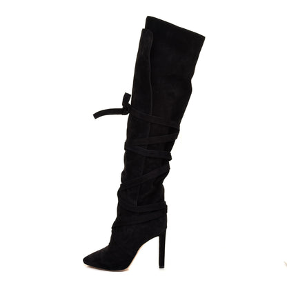 Saint Laurent Suede Meurice Wraparound Over The Knee Boots 39 Black 1 of 7