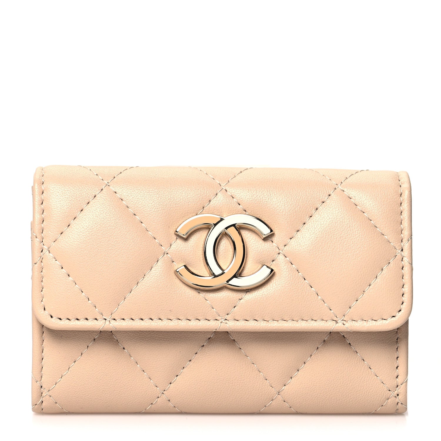 Chanel Lambskin Quilted Flap Card Holder Beige 1 of 12