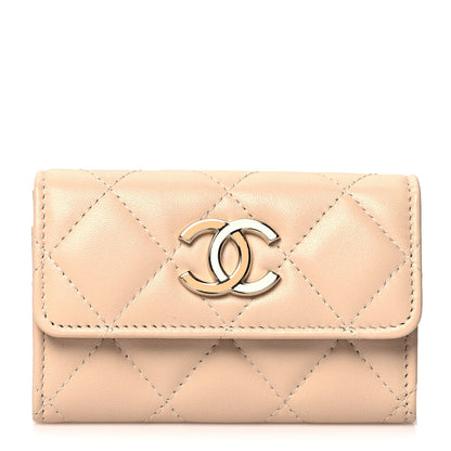 Chanel Lambskin Quilted Flap Card Holder Beige 1 of 12