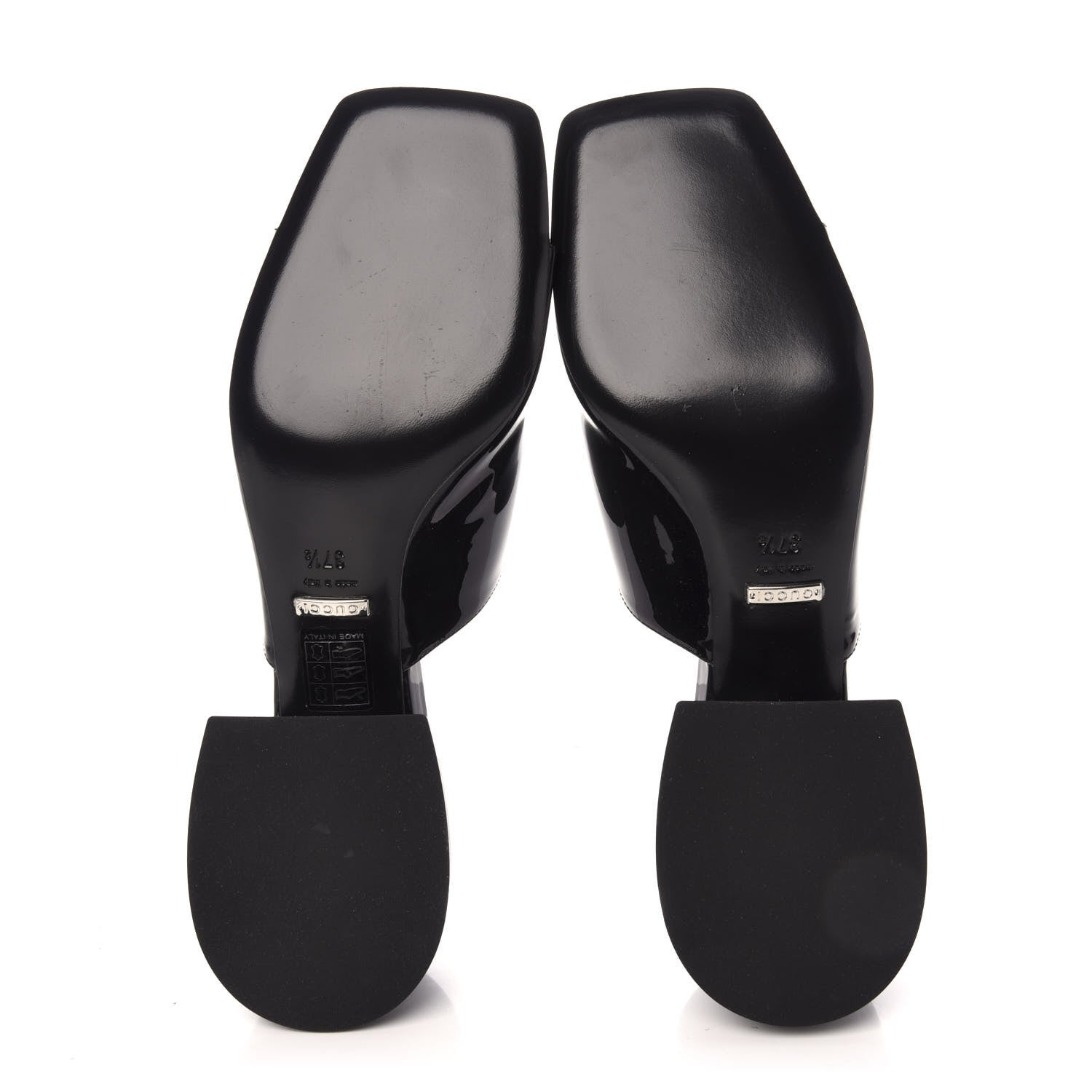 Gucci Patent Lexi Horsebit Mid-Heel Slide Sandals 37.5 Black 5 of 7
