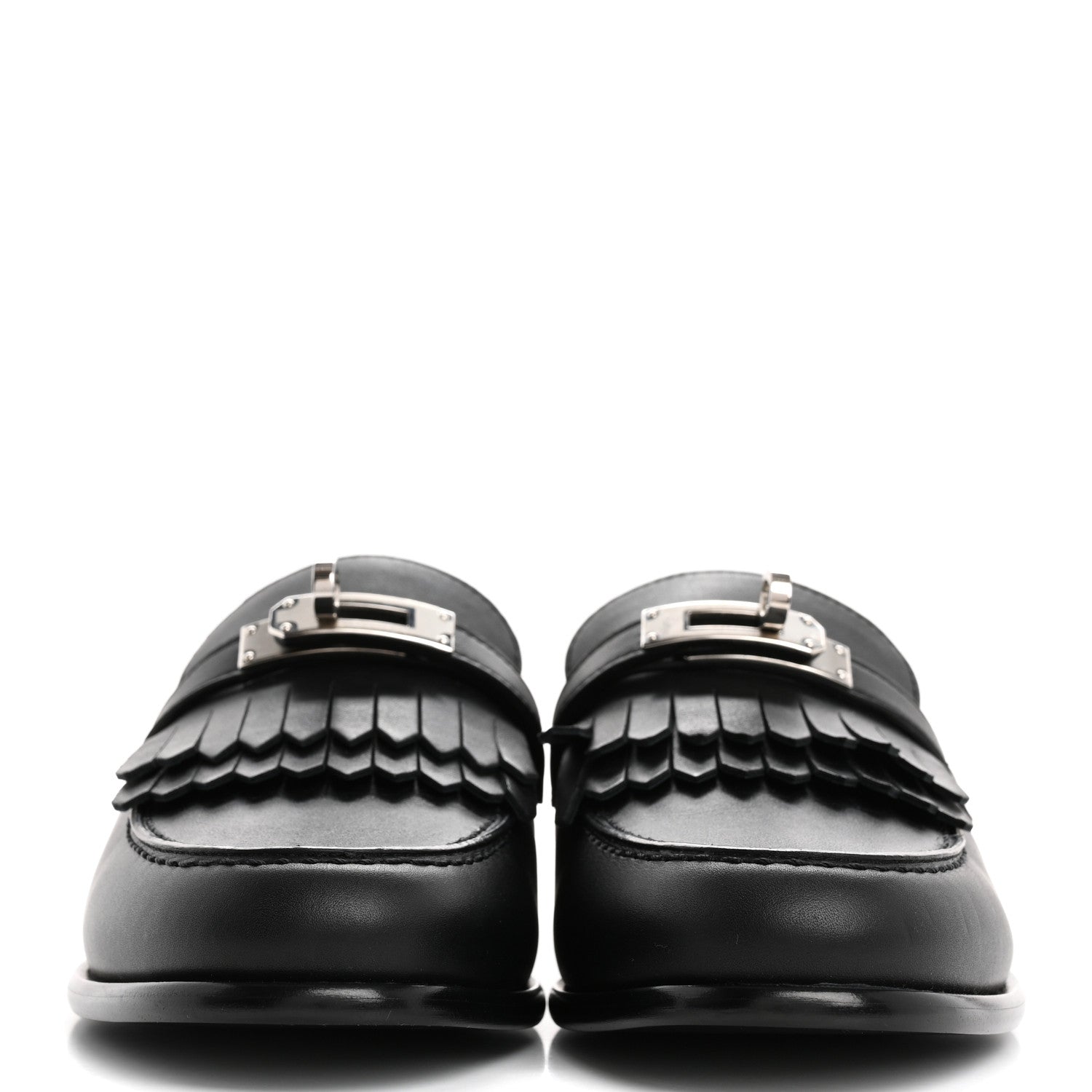 Hermes Fringed Calfskin Womens Destin Loafer 38 Black 3 of 10