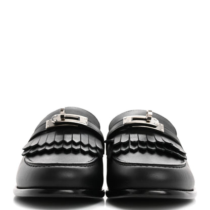 Hermes Fringed Calfskin Womens Destin Loafer 38 Black 3 of 10
