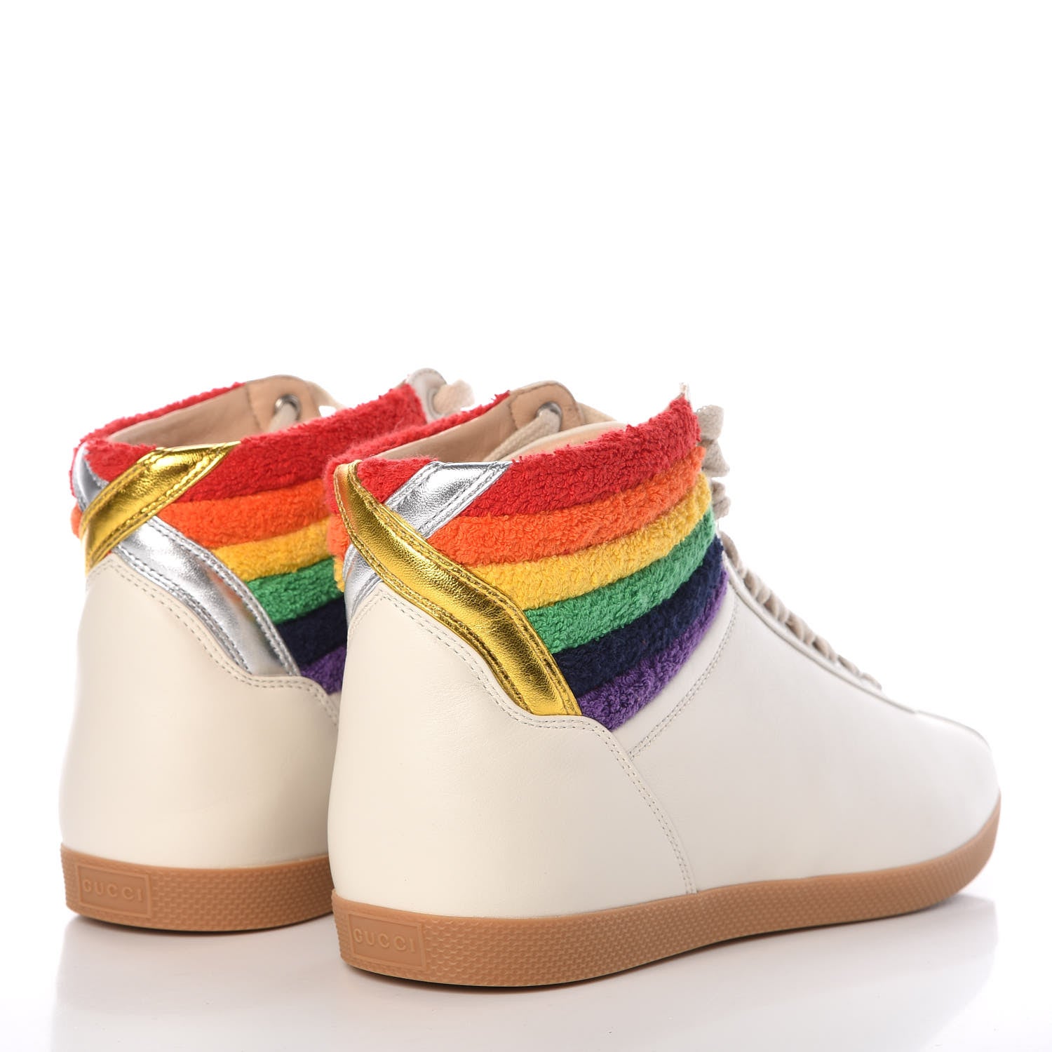 Gucci Calfskin Mens Bambi Rainbow High Top Sneakers 8.5 Mystic White 4 of 10