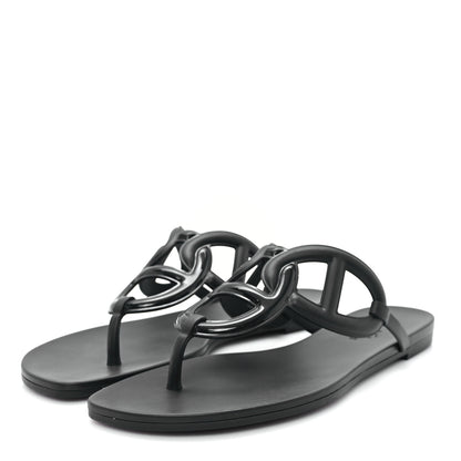 Hermes Rubber Womens Egerie Sandals 38 Black 3 of 10