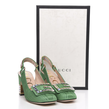 Gucci Moire Fabric Crystal Square G Madelyn Slingbacks 36 New Shamarock 10 of 10