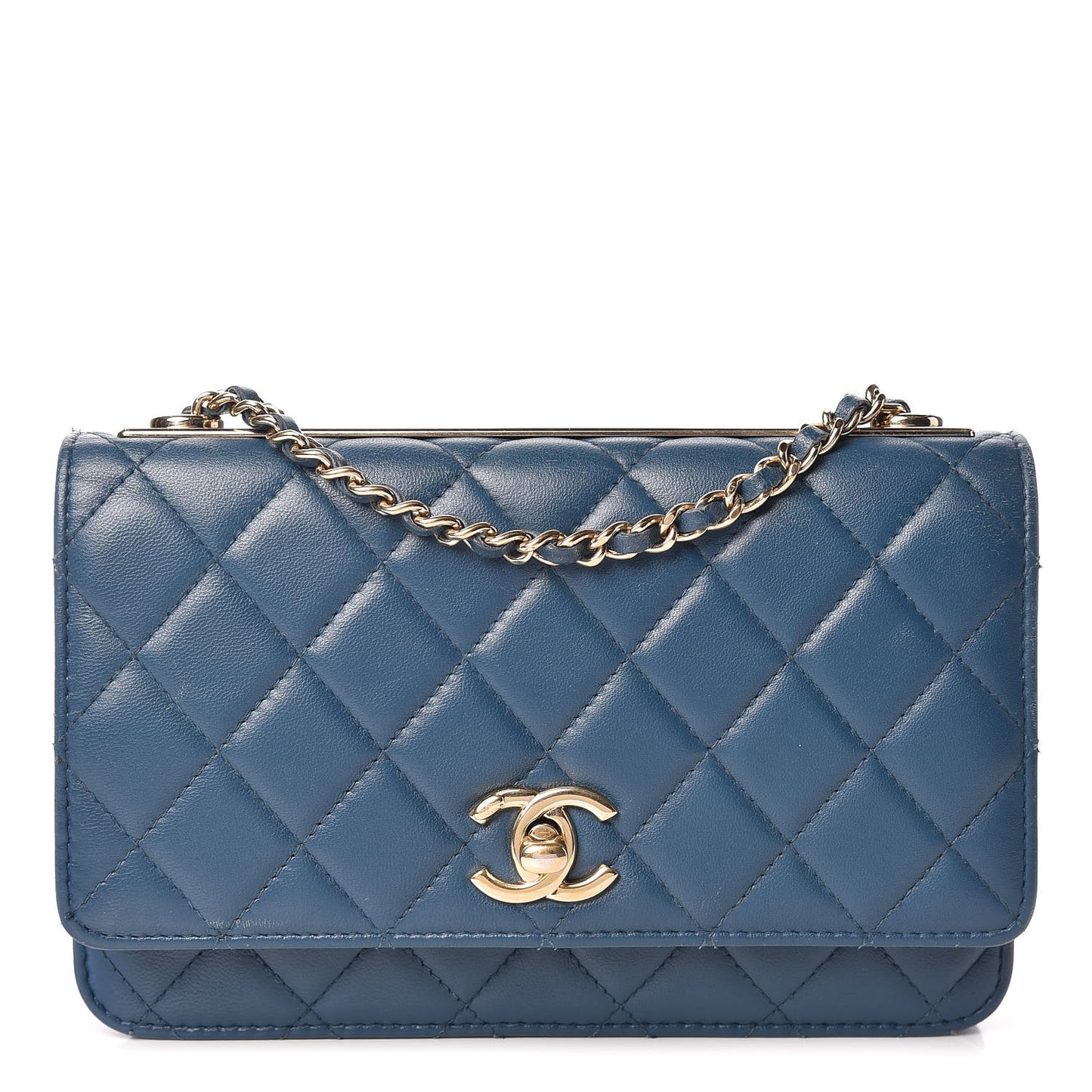 Lambskin Quilted Trendy CC Wallet On Chain WOC Blue