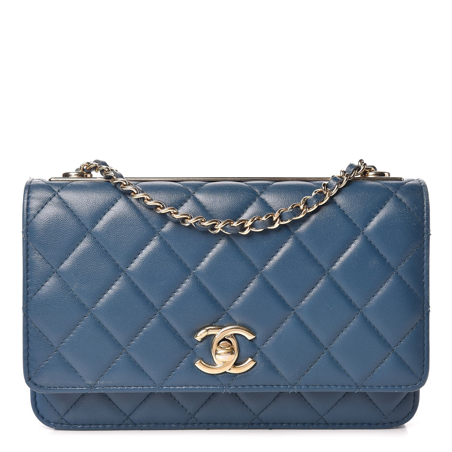 Chanel Lambskin Quilted Trendy CC Wallet On Chain WOC Blue 1 of 27