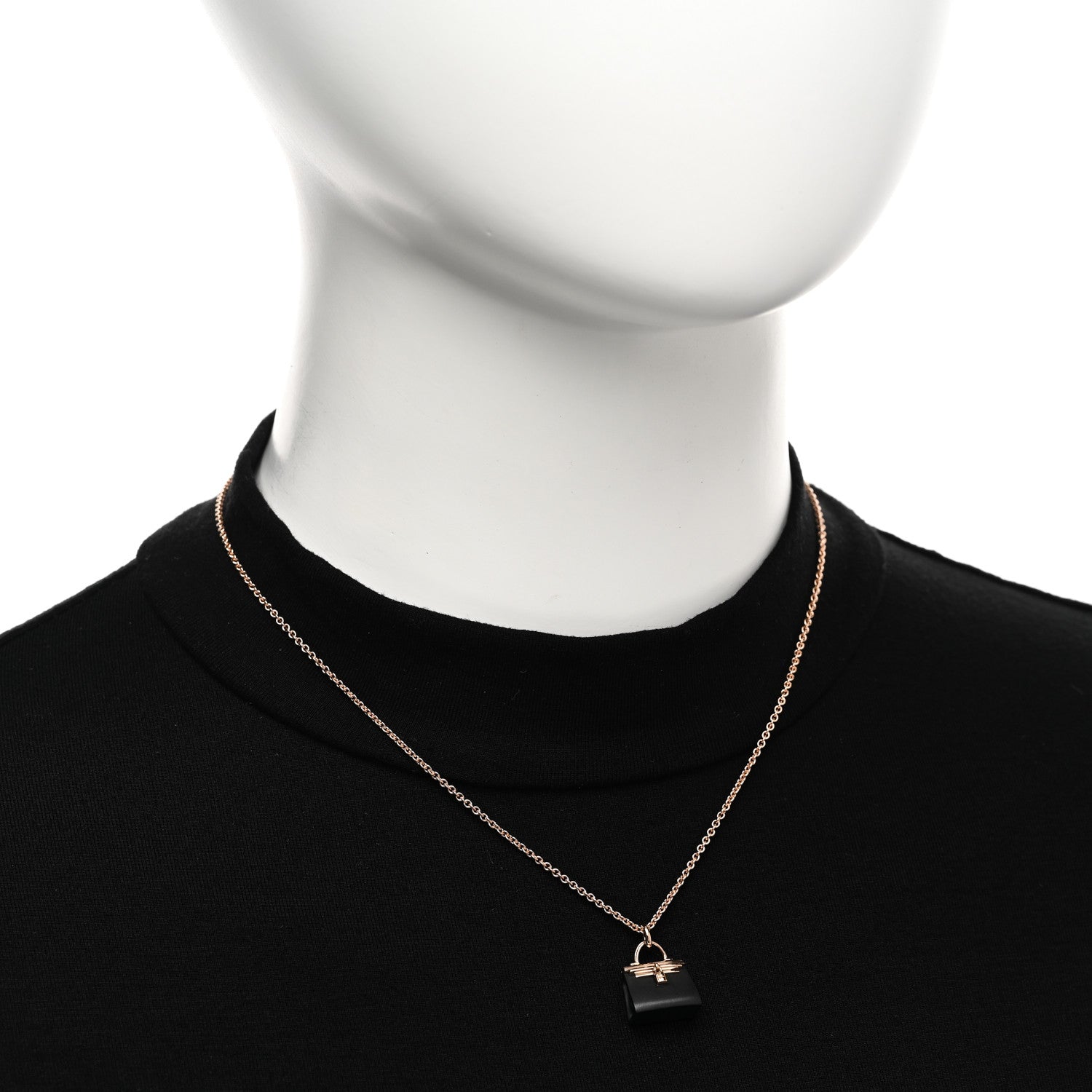 Hermes 18K Rose Gold Black Jade Kelly Amulettes Pendant Necklace 2 of 5