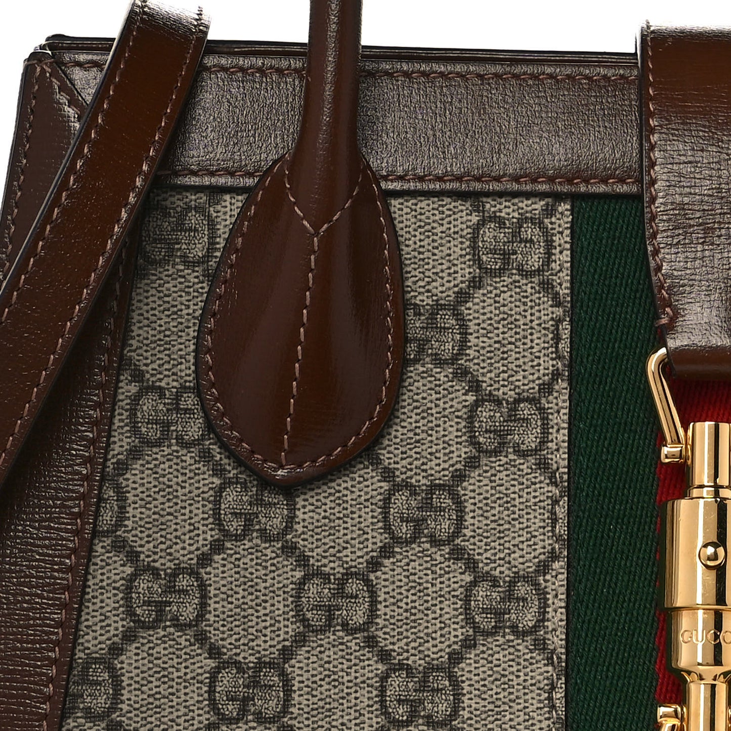 GG Supreme Monogram Azalea Calfskin Web Medium Jackie 1961 Tote Beige Ebony Brown Sugar