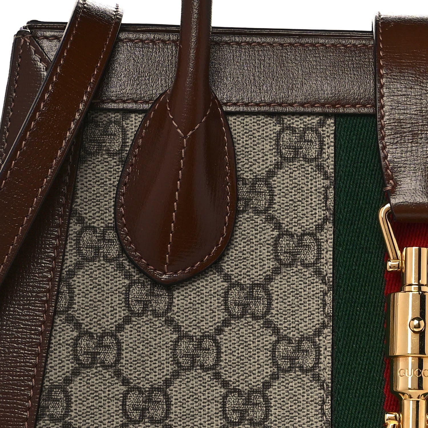 Gucci GG Supreme Monogram Azalea Calfskin Web Medium Jackie 1961 Tote Beige Ebony Brown Sugar 10 of 10