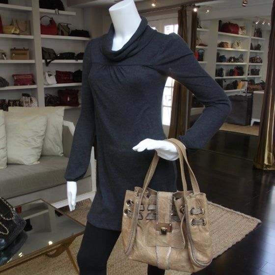 Leather Watersnake Riki Tote Bag Stone
