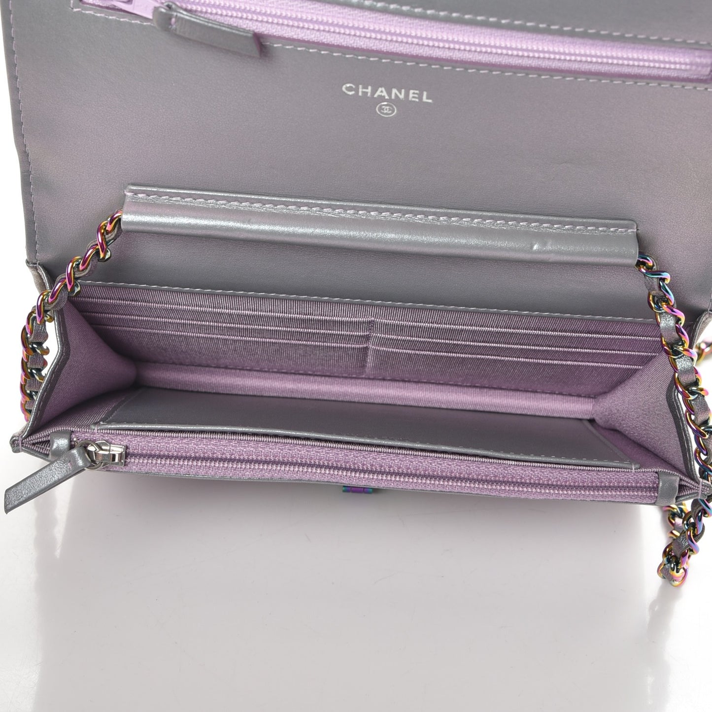 Iridescent Lambskin Chevron Quilted Reissue Wallet On Chain WOC Light Purple