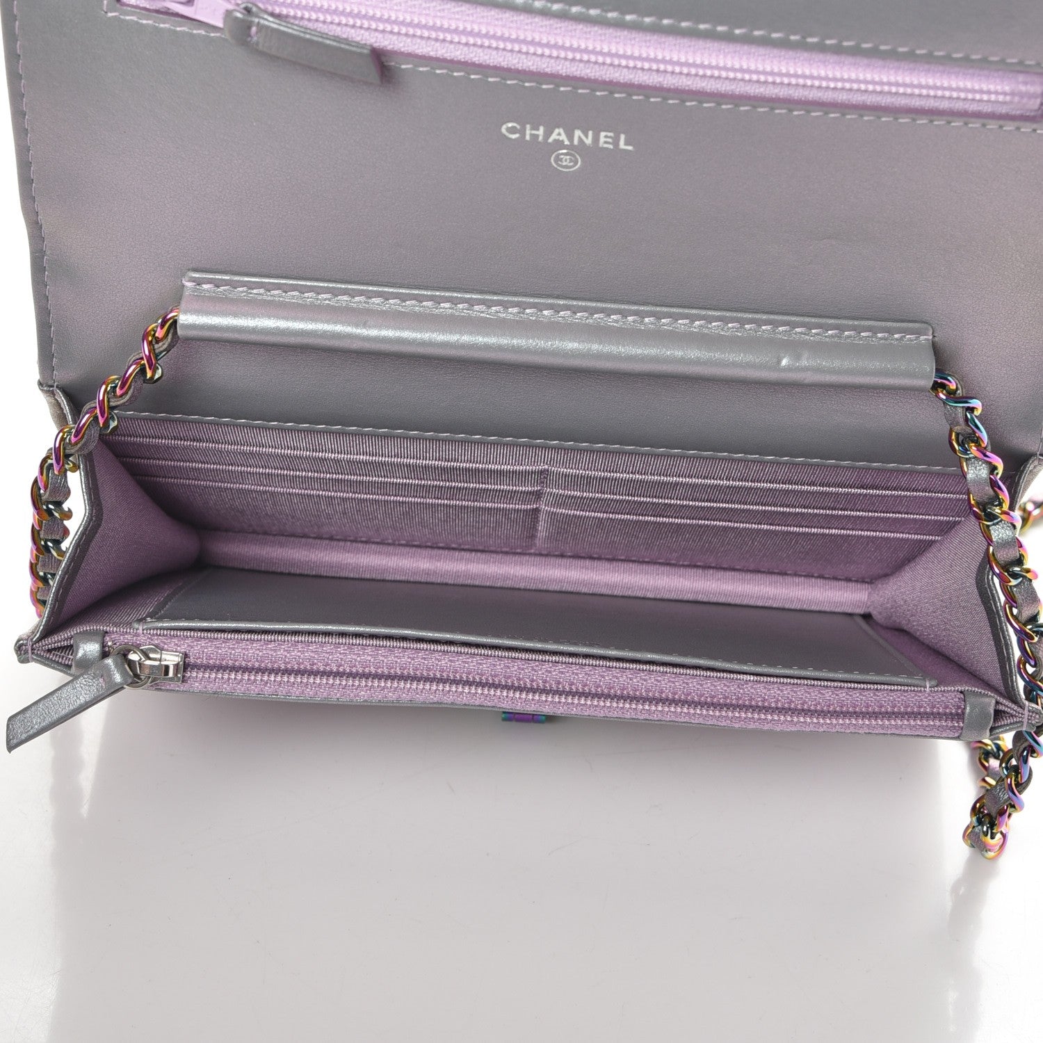 Chanel Iridescent Lambskin Chevron Quilted Reissue Wallet On Chain WOC Light Purple 5 of 9