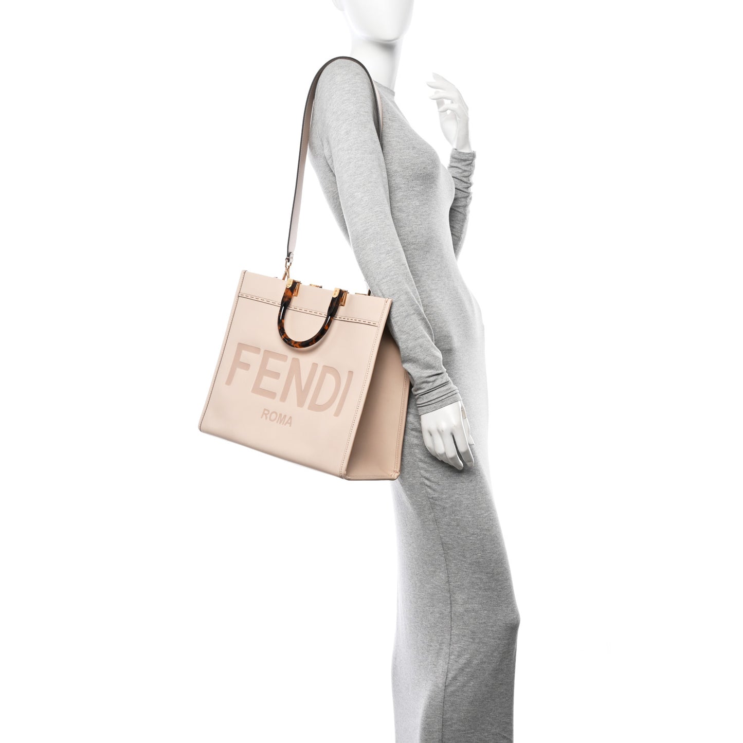 Vitello King Plexiglass Logo Embossed Medium Fendi Sunshine Shopper Tote Light Rose