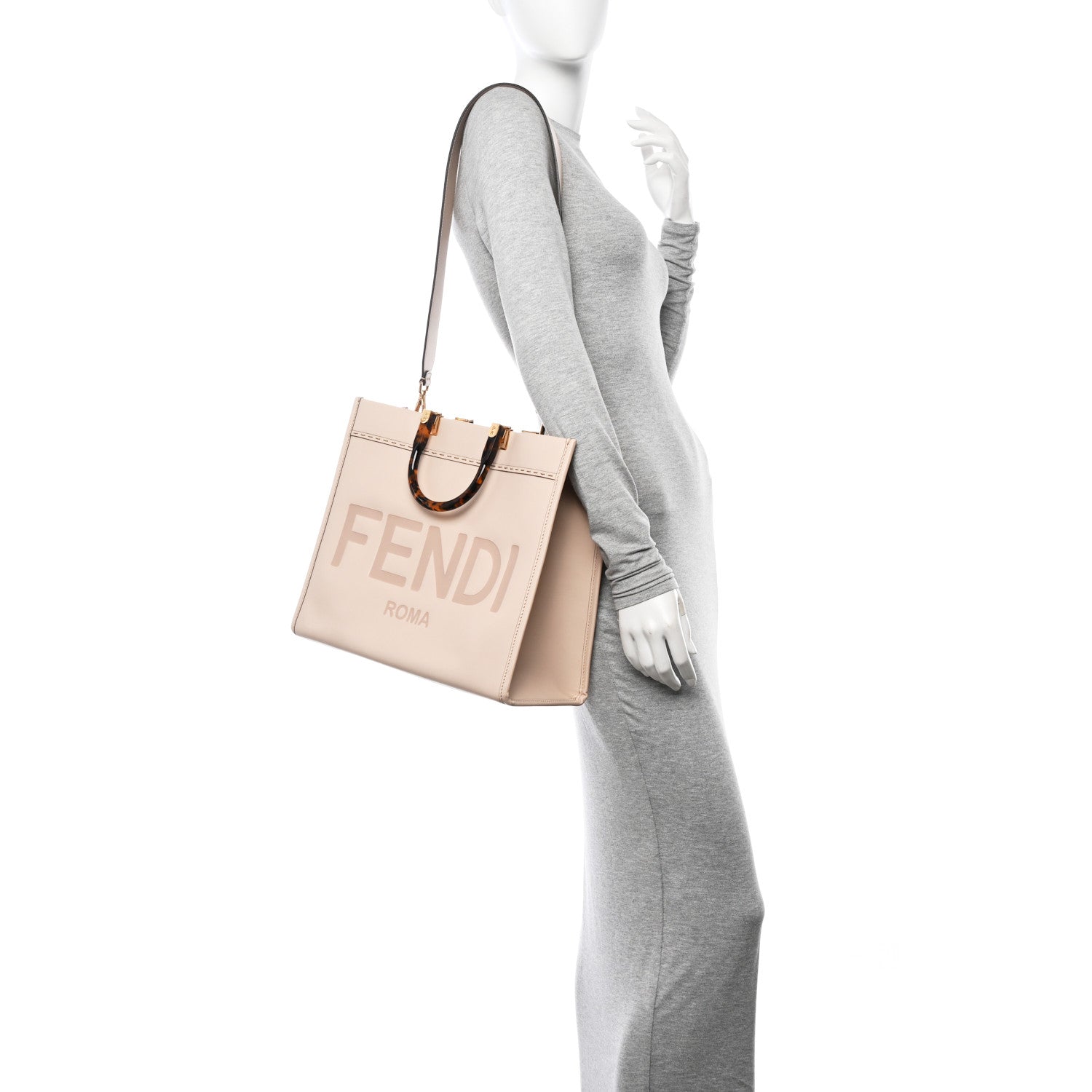 Fendi Vitello King Plexiglass Logo Embossed Medium Fendi Sunshine Shopper Tote Light Rose 2 of 12
