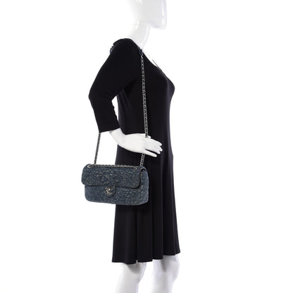 Chanel Denim Quilted Camellia Embroidered Medium Flap Blue 2 of 8