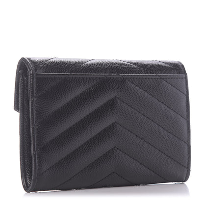 Saint Laurent Grain De Poudre Matelasse Chevron Small Monogram Envelope Wallet Black 3 of 10