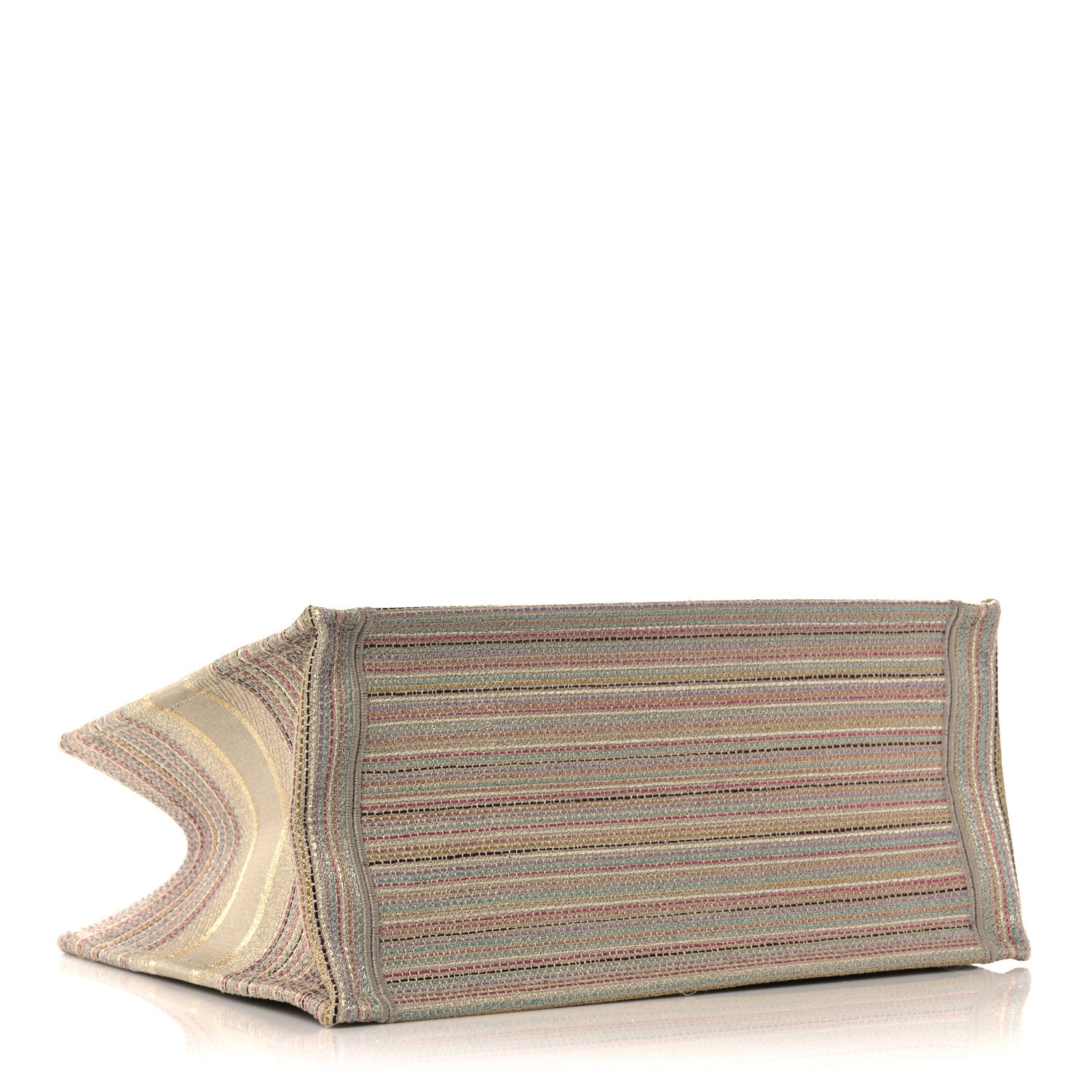 Christian Dior Canvas Embroidered Medium Stripes Book Tote Beige Multicolor 4 of 10